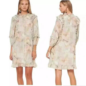 Current Air Anthropologie Sz XS Marble Ruffle Mini Dress Lined Rayon Viscose NEW